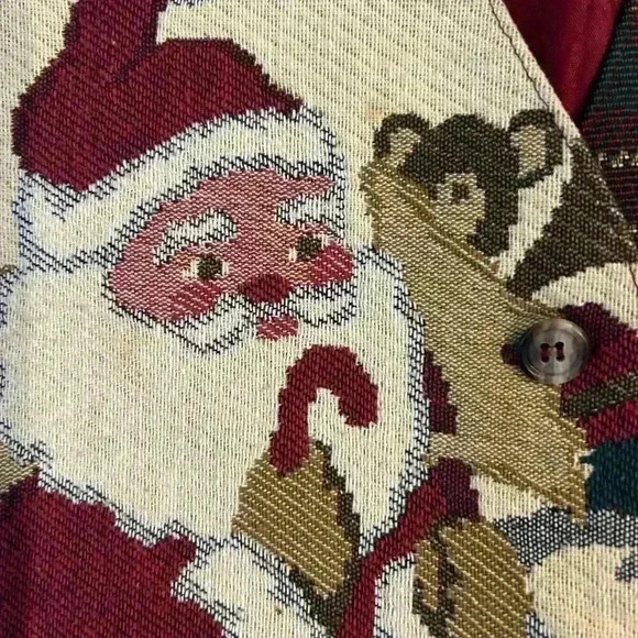 Vintage Christmas Tapestry Tartan Plaid Santa Vest Made In USA Size Medium 80s - Picture 5 of 11